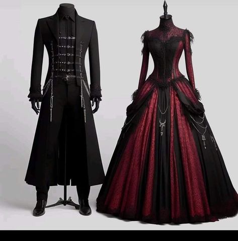 Gothic Red And Black Wedding Dress, Red And Black Gothic Prom Dress, Gothic Black Wedding Dress, Black Goth Wedding Dress, Gothic Formal Wear, Black Wedding Dresses Gothic, Vampire Wedding Dress, Vampire Outfit Ideas, Vampire Gown