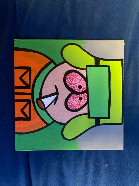 Cartoon Painting Ideas On Canvas Easy, Drippy Draw Ideas, Cartoon Paintings Easy High, Easy Trippy Painting Ideas, Pothead Painting, Weeds Drawing Sketches Easy, Cartoon Characters High Paintings, High Cartoon Characters, Cool Easy Paintings On Canvas Trippy