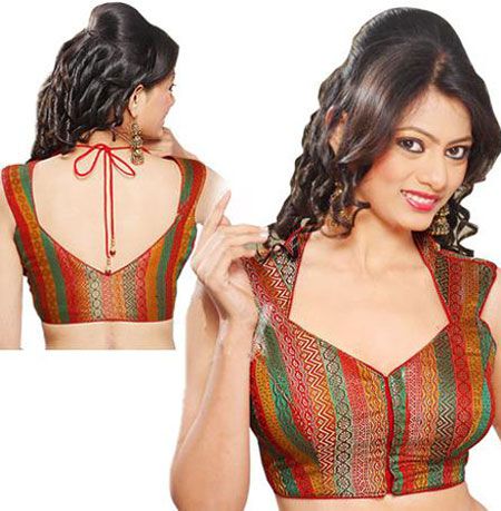 Flattering neckline for big busts Saree Blouse Designs Back, Indian Saree Blouse Designs, Blouse Designs Back, Designer Blouse Designs, Latest Saree Blouse Designs, Sari Blouse Styles, Latest Saree Blouse, Blouse Designs Catalogue, Latest Saree