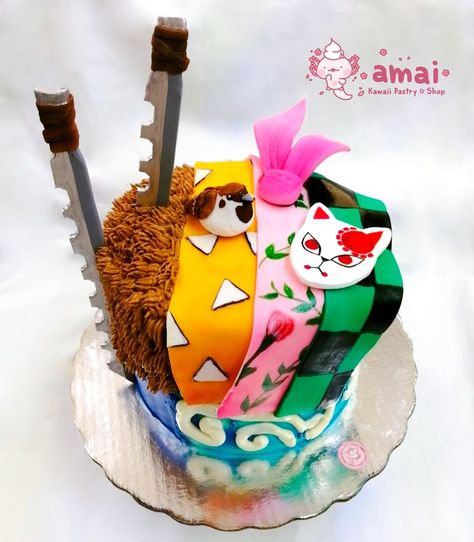 Anime Cake Design, Demon Slayer Birthday Cake, Demon Slayer Cake Ideas, Anime Cake Ideas, Tengen Uzui Pfp, Uzui Pfp, Demon Slayer Birthday, Cake Anime, Anime Bento