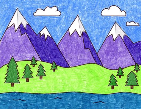 How to Draw Mountains · Art Projects for Kids Mountain Drawing Simple, How To Draw Mountains, Landscape Drawing Tutorial, Cartoon Mountain, Mountain Drawing, Phone Quotes, Kids Poems, Small Kids, Landscape Drawings