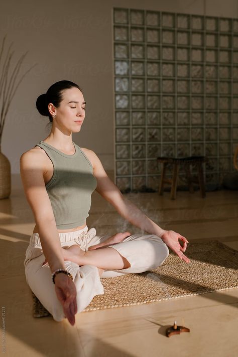 "Female Meditating In Lotus Pose" by Stocksy Contributor "Julia Volk" - Stocksy Yoga Lotus Pose, Meditation Photoshoot, Meditating Aesthetic, Meditate Aesthetic, Meditating Pose, Women Yoga Poses, Meditation Photo, Meditation Woman, Yoga Female