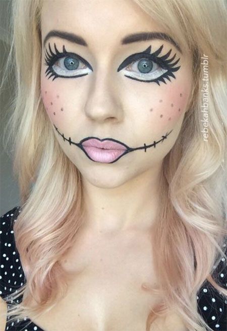 Doll Makeup Ideas For - Mugeek Vidalondon Doll Face Painting, Voodoo Makeup, Nails Pointy, Doll Makeup Halloween, Doll Face Makeup, Step Ideas, Halloween Make-up Looks, Doll Face Paint, Nails Shape