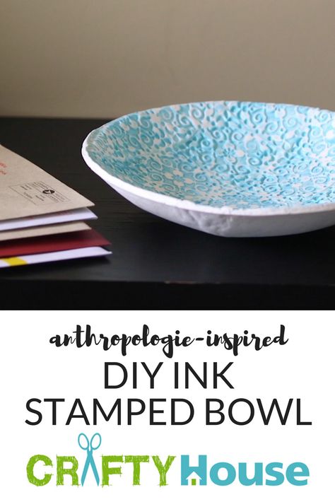 Anthropologie Hacks, Diy Ink, Stamped Clay, Clay Bowls, Anthropologie Inspired, Clay Bowl, Pottery Bowl, Do It Yourself Projects, Diy Stuff