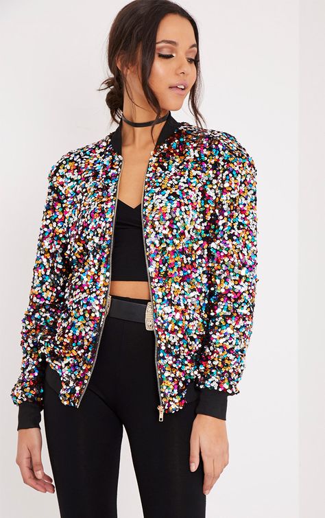 Riva Multi Sequin Bomber Jacket College Dress, Jean Jacket Hoodie, Glitter Jacket, Fall Attire, Mens Fashion Wear, Fade Styles, Comfortable Sweater, Sequin Jacket, Lovely Clothes