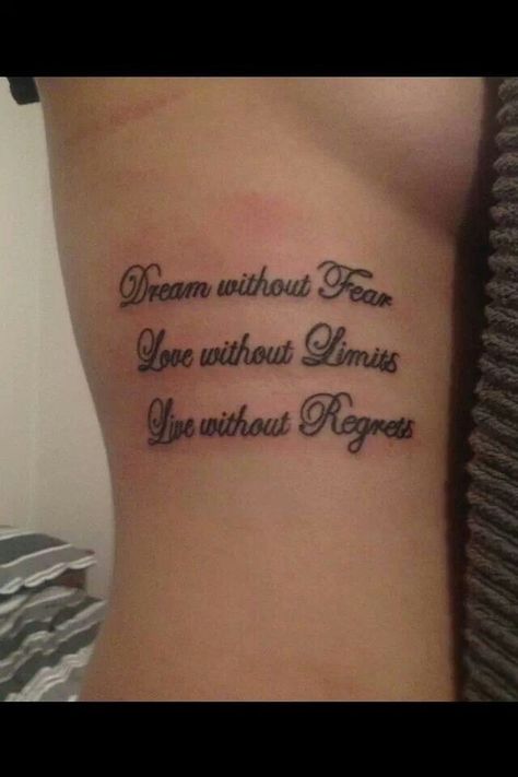 Love Without Limits Tattoo, Live Without Regrets, Fear Tattoo, Wörter Tattoos, Inspiring Quote Tattoos, Good Tattoo Quotes, Love Without Limits, Meaningful Tattoo Quotes, Geniale Tattoos