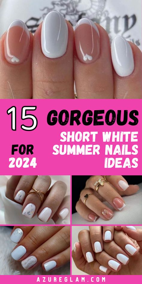 Embrace the essence of summer with our exquisite collection of 15 short white summer nails ideas in 2024. From elegant white and pink combinations to trendy square white nails, our designs capture the spirit of the season. Whether you're into simple and cute nail art or bold and trending designs, our curated selection has something for everyone, ensuring your fingertips stay stylish all summer long. White Nails Square With Designs, Short Nail Milky White, Nails For 2024 Summer, Short Classy Summer Nails, White Nails With Summer Designs, Short Gel White Nails, Summer White Nails Ideas, Summer Nail 2024 Trends White, White Nail Dip Ideas