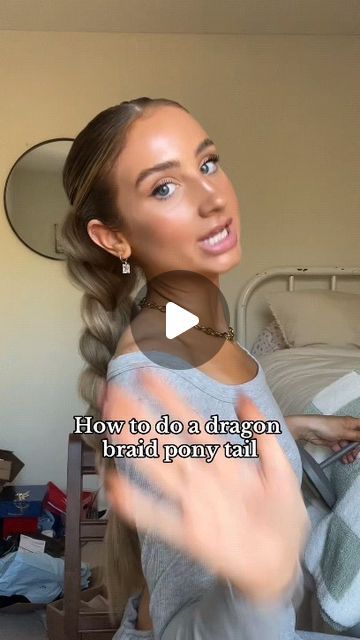 How Do You Do A Dragon Braid, Dragon Plait Hair, Low Ponytail Front View, Cute Ponies Hairstyles, Ponytail Hairstyles Braiding Hair, Bubble Braids Ponytail, High Pony Plait, Hairstyles Dragon Braid, Cute Ponytail Braids