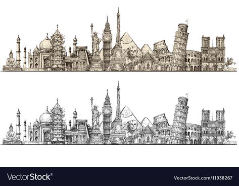 Monument Drawing, World Sketch, Cityscape Wallpaper, Powerpoint Layout, Famous Monuments, Personal Logo, City Skyline, Cityscape, Monument