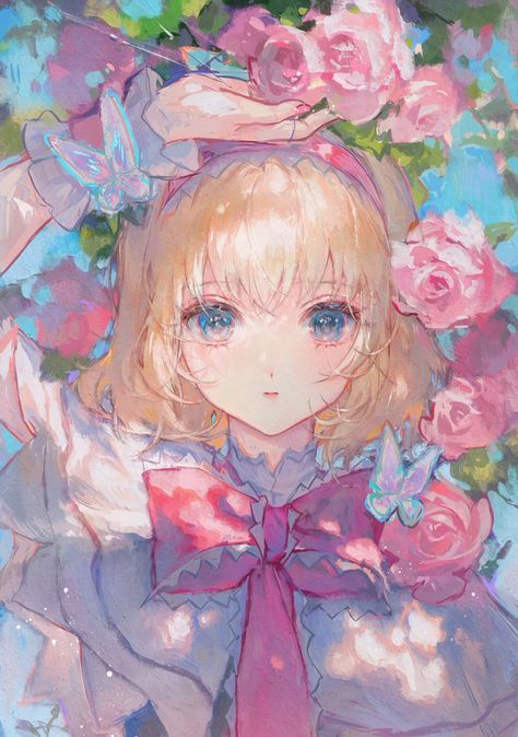 Matcha🍵 on Twitter: "rkgk… " Girl With Flowers, Blue Eyes, Matcha, Blonde, Twitter, Flowers, Hair, Anime, Pink