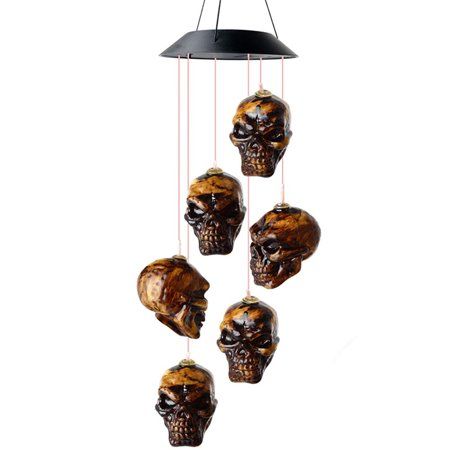 Halloween Hanging Decorations, Solar Wind Chimes, Skull Light, Led Night Lamp, Solar Wind, Solar Powered Lights, Skull Decor, Gongs, Outdoor Solar Lights