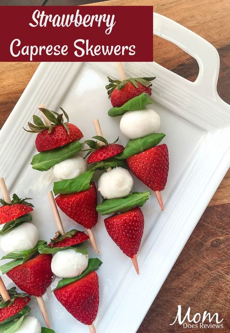 Strawberry Caprese Skewers with Balsamic Glaze Strawberry Caprese, Balsamic Glaze Recipes, Basil Mozzarella, Skewer Appetizers, Strawberry Basil, Healthy Appetizer, Caprese Skewers, Quick And Easy Appetizers, Balsamic Glaze