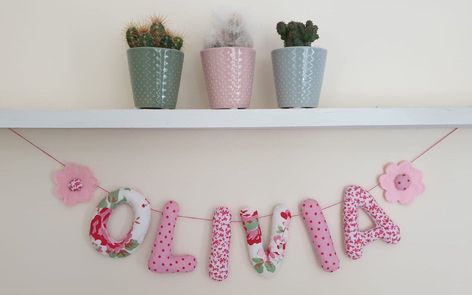 Letter Garland, Name Garland, Girl Room Inspiration, Nursery Decor Neutral, Felt Crafts Diy, Baby Bunting, Shabby Chic Christmas, Fabric Heart, Felt Garland