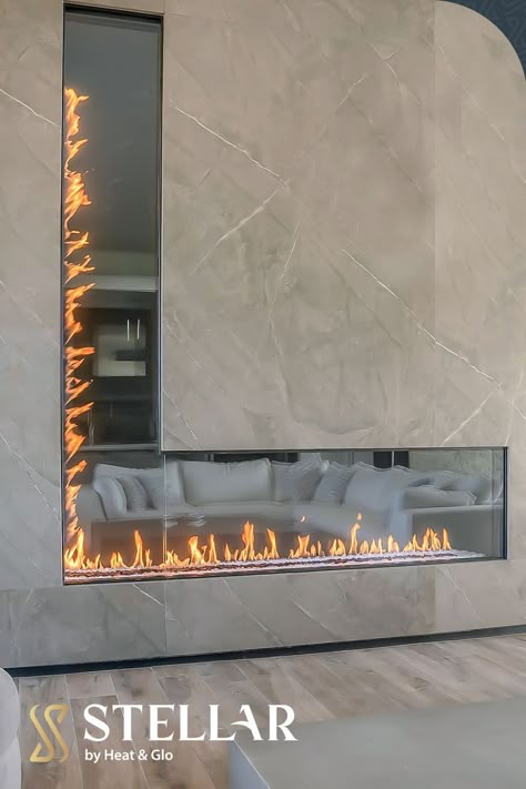 Marble Fireplace Wall, Gas Fireplace Ideas Living Rooms, Modern Stone Fireplace, Modern Fireplace Mantels, Wall Gas Fires, Modern Outdoor Fireplace, Suspended Fireplace, Villa Design Interior, Gas Fireplaces