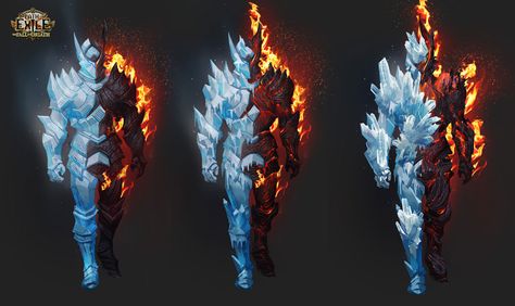 Fire and Ice Armor Concept Art from Path of Exile #art #artwork #videogames #gameart #conceptart #illustration #pathofexile #armordesign #armorart #clothingdesign #costumedesign Teka Todoroki, Ice Armor, Path Of Exile, Game Of Thrones Art, Alien Concept Art, Fire Art, Mythical Creatures Art, Fantasy Armor, Creature Concept Art