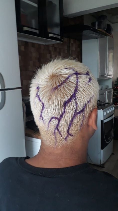 Buzzcut Coloured Hair, Simple Buzzcut Design, Bleach Head Designs, Hair Dye Designs Shaved Head Men, Buzzcut Men Design, Buzz Bleached Hair Designs, Men Buzzcut Dyed, Shaved Dyed Hair Men, Bleached Hair Designs Men