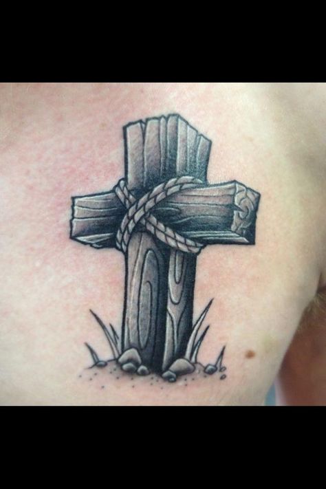 Wooden cross tattooed by Jon the Beard. Wooden Cross Drawing, Wooden Cross Tattoos, Cross Shoulder Tattoos, Cross Boots, Designing Tattoos, Cross With Wings Tattoo, Tattoo Cross, Cross Drawing, Tattoos Pinterest