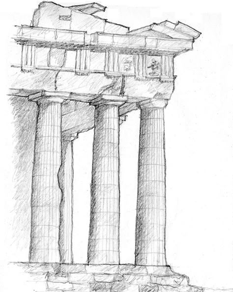 Greece Parthenon, Roman Drawings, Greece Drawing, Greek Drawing, Temple Drawing, Istoria Artei, Architecture Drawing Sketchbooks, The Parthenon, Building Sketch