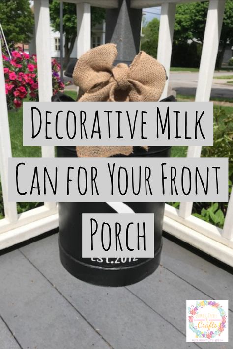 I have been searching for a milk can for years and I luckily found this one out for garbage. I had fun painting and transforming this milk can into a front porch decor. This is simple and easy to do. It looks great with our initial and it can be used as a side table or as a planter. #Milkcan #farmhouse #burlap #initial #frontporch #porchdecor #country #rustic #Simple #DIY #summer #CricutMade Cream Can Decor Ideas, Fall Milk Can Decor, Old Milk Can Ideas Front Porches, Milk Can Ideas Front Porches, Milk Jugs Diy, Farmhouse Fall Porch Decor, Milk Can Table, Canister Decor, Metal Milk Jug