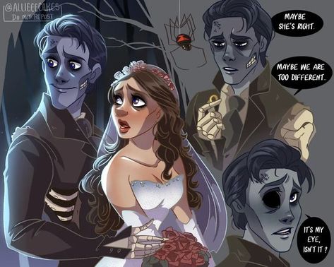 Allie on Instagram: "Corpse Groom Victor and his alive bride Emily.🖤💀 My tribute to this upcoming Halloween theme.🥺💙 SWIPE FOR HEARTACHE. 🥲 . #corpsebride#thecorpsebride#victorandemily#corpsebridefanart#timburton#timburtonart#halloween#halloweenmovie#drawtober#victorcorpsebride#victorvandort#animation#animationart#visualart #illustration#illustrationartists#illustrator#artwork#digitalart #digitalartist#digitaldrawing #disneystyle #characterart#medibangpaintpro #procreate #character#medibang Corpse Groom, Procreate Character, Victor Corpse Bride, Corpse Bride Art, Tim Burton Corpse Bride, Illustrator Artwork, Tim Burton Characters, Tim Burton Art, Tim Burton Films