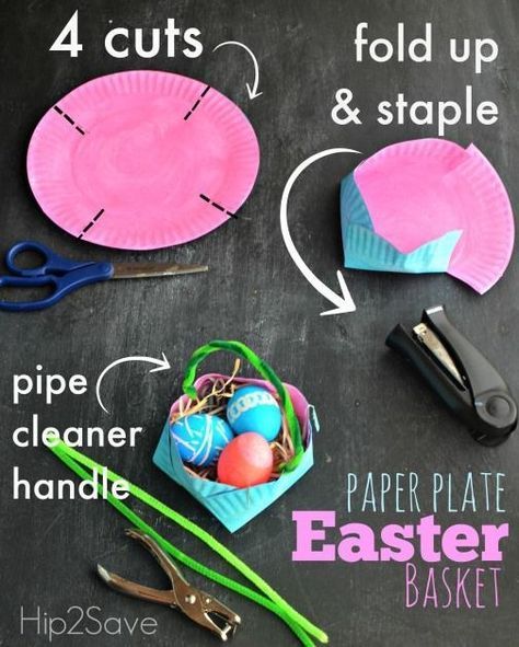 DIY your own easter baskets from paper plates. | 31 Unexpected Ways To Celebrate Easter With Kiddos Easter Basket Craft, Fun Easter Baskets, Easter Baskets To Make, Easter Basket Crafts, Fun Easter Crafts, Easter Preschool, Basket Crafts, Easy Easter Crafts, Easter Basket Diy