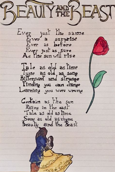 #Disney #BeautyandtheBeast #Song #lyric #drawing Beauty And The Beast Song Lyrics, Song Lyric Sketches, Song Lyrics Drawing, Wildflower Song, Disney Song Lyrics, Beast Song, Disney Song, Fall Wallpapers, Journal 3