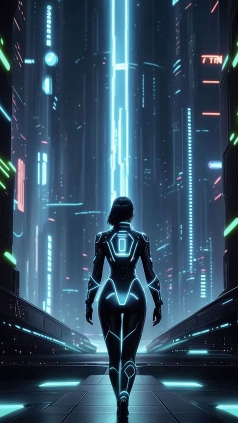 Futuristic Tattoo Cyberpunk, Futuristic Technology Wallpaper, Tron Legacy Aesthetic, Tron Character, Tron Wallpaper, Cyberpunk Geisha, Tron Original, Couple Cars, Legacy Aesthetic