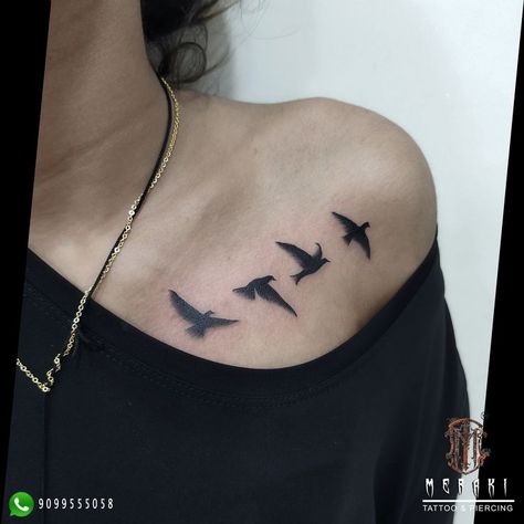 Birds on collarbone #tattoolove #ahemdabadtattoostudio #merakitattooahmedabad #collarbonetattoo #birds #birdstattoo #tattooshopnearme #tattoo #smalltattooideas #smalltattoo #merakitattooindia #ahmedabad #Gujarat #india Visit studio for more creative tattoo designs Call / whatsapp : 9099555058 Bird Tattoo Collarbone, Tattoo On Collarbone, Tattoo Collarbone, Small Tats, Creative Tattoo, Raven Tattoo, Collar Bone Tattoo, Body Is A Temple, Birds Tattoo