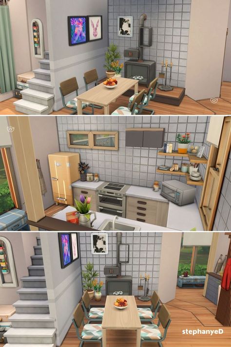 This is small house interior of Kitchen with Korean design built on Sims 4. The interior idea is based on compact but aesthetic. Stop motion on stephanyeD YouTube Small Korean Apartment, Kitchen The Sims 4, Korean House Interior, Korean House Design, Couple House, Korean Apartment, Korean House, Korean Kitchen, Sims 4 Kitchen