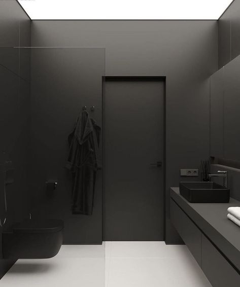 All Black Interior Design, Drømme Bad, Black Interior Design, Interior Design Games, Modern Stairs, Dark Interiors, Skyfall, Black Bathroom, 인테리어 디자인