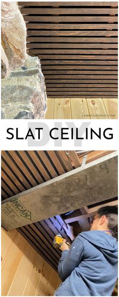 Ranch Barndominium, Basement Bathroom Ceiling Ideas, Easy Basement Ceiling, Slat Ceiling, Unfinished Basement Ceiling, Basement Ceilings, Basement Diy, Wood Slat Ceiling, Beer Display