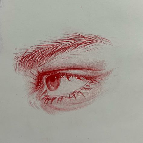 Red coloured pencil eye sketch Drawing Ideas Coloured Pencil, Color Pencil Eye Drawing, Red Pencil Drawings, Red Pencil Sketch, Colourful Pen Art, Coloured Pencil Sketches, Pencil Eye Sketch, Simple Colour Pencil Drawings, Red Pen Sketch