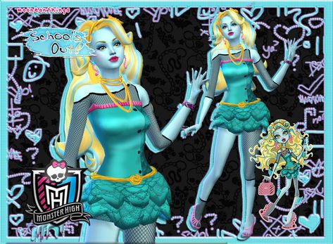 MH - School's Out Lagoona Blue | Mooneonnature on Patreon Sims Custom Content, Monster High School, Bratz Doll Outfits, Lagoona Blue, Sims 4 Characters, Sims Four, Sims4 Clothes, Sims 4 Cc Furniture, Bratz Doll