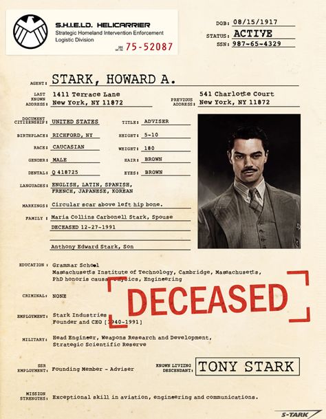 S.H.I.E.L.D. Files - Marvel Cinematic Universe Wiki Dominic Cooper Howard Stark, Shield Files, Howard Stark, Marvel Shield, Avengers Shield, Dominic Cooper, Peggy Carter, Agent Carter, Avengers Assemble