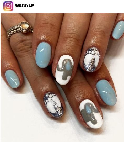 Fertility Nail Art, Baby Shower Nail Art Designs, Baby Boy Shower Nails, Baby Shower Nails Ideas, Maternity Nail Ideas, Baby Boy Nails Designs, Baby Boy Nail Ideas, Boy Baby Shower Nails, Blue Baby Shower Nails