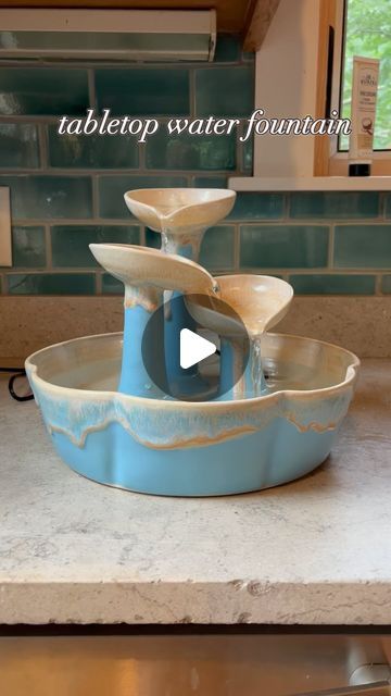 Lee Macleod Ceramics on Instagram: "The water flows so nicely in this fountain.  The final step is to add some rocks or shells to hide the pump.  This is a commissioned piece that will bring an ocean feel to an office lobby here on Cape Cod. #pottery #potterystudio #ceramic #ceramics #waterfountain #waterfountains #coyoteglazes #coyoteglaze" Outdoor Pottery, Fountain Ideas, Tabletop Water Fountain, Office Lobby, Water Fountains Outdoor, Hand Building, Indoor Fountain, Fountains Outdoor, Shop Ideas