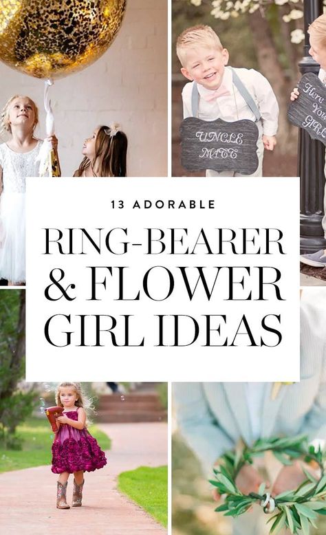 13 Absolutely Adorable Ring Bearer and Flower Girl Ideas  via @PureWow Ring Bearer Proposal Ideas, Ring Bearer Gift Ideas, Asking Flower Girl, Ring Bearer Ideas, Ring Bearer And Flower Girl, Spring Wedding Guest Dresses, Ring Bearer Proposal, Flower Girl Ideas, Ring Bearer Flower Girl