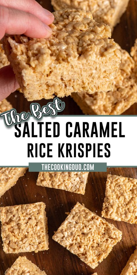 Are you looking for the perfect way to make a classic dessert even more delicious? Try making these Salted Caramel Rice Krispie Treats! With just a few simple ingredients and easy steps, you can make this decadent treat that kids and adults alike will love. Rice Krispie Treats Original Recipe, Salted Caramel Rice Krispie Treats, Caramel Rice Krispie Treats, Salted Caramel Cookies, Krispie Treats Recipe, Marshmallow Treats, Cookie Snack, Caramel Cookies, Rice Crispy Treats