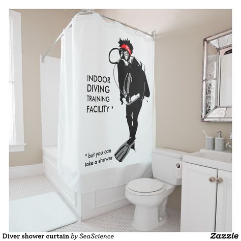 Room Diver Ideas, Holland House, Take A Shower, Fabric Shower Curtains, Bathroom Shower Curtains, Scuba Diving, Diver, Shower Curtains, House Decor