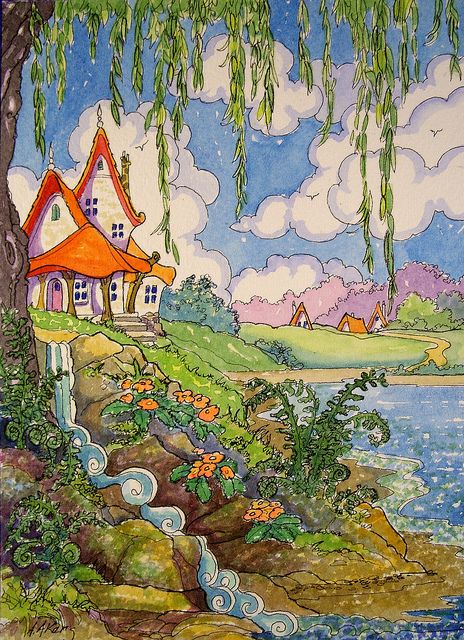 Alida Akers, Storybook Village, Art Deco Cottage, Cottage Illustration, Cottage Painting, Storybook Art, Storybook Cottage, Cute Cottage, Mary Engelbreit