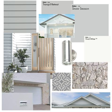 Grey White House Exterior, Modern Hampton Facade, Hampton House Facade, Hamptons Style Facade, Tranquil Retreat Dulux Exterior, Hamptons Exterior Australia, Modern Queenslander Exterior, Modern Hamptons Exterior, Hamptons Style House Exterior