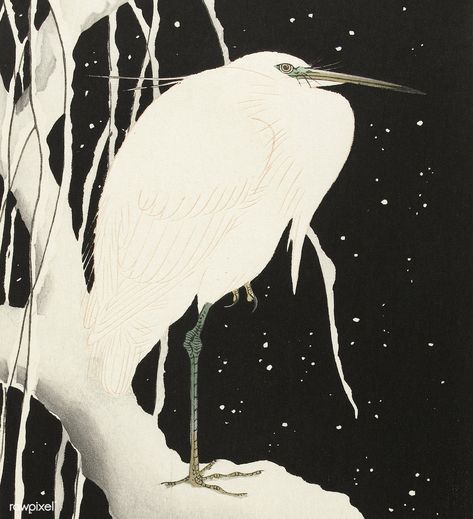 Heron in snow (1925-1936) by Ohara Koson (1877-1945) | free image by rawpixel.com Ohara Koson, Japanese Art Prints, Japanese Wall Art, Wooden Boards, Antique Illustration, Herons, Japanese Woodblock, Bird Wall Art, Art Japanese