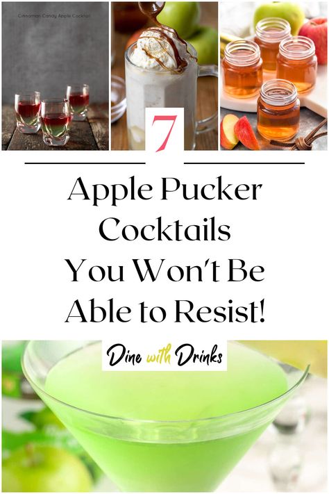 Collage of 4 apple pucker cocktails. Apple Pucker Drinks, Drinks Refreshing, Sour Apple Pucker, Pomegranate Cocktails, Apple Schnapps, Xmas Drinks, Apple Pucker, Cider Cocktail, Apple Vodka