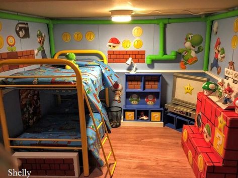 https://livingadollslife.blogspot.com/2017/06/tour-boys-nintendo-bedroom.html Mario Bedroom Ideas Boys, Mario Room Ideas Boys, Nintendo Bedroom, Gamer Bedroom Ideas, Nintendo Room, Video Game Bedroom, Super Mario Room, Mario Room, Mario Theme