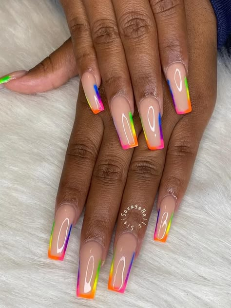 Birthday Nail Set Ideas June, Carnival Nails, Multicolored Nails, Pride Nails, Long Nail Designs, Ombre Acrylic Nails, Fancy Nails Designs, Work Nails, Cute Acrylic Nail Designs