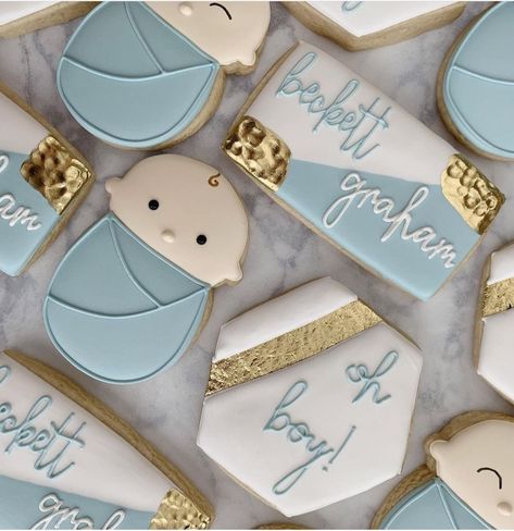 Sage Green Baby Shower Cookies, Baby Shower Cookies For Boy, Cookie Gift Packaging, Name Baby Boy, Baby Boy Cookies, Sage Green Baby Shower, Baby Boy Swaddle, Cookie Glaze, Onesie Cookies