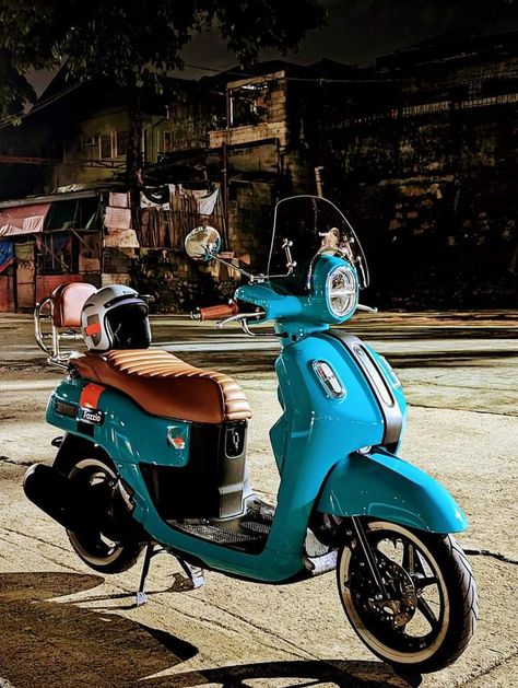 Yamaha Fazzio, Motorcycle Concept, Custom Scooter, Scooter Motorcycle, Backyard Inspo, Gas And Electric, Paint Job, Pastel Blue, Motorcycle Equipment