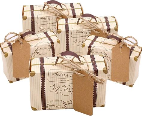 Faylapa 100 Sets Travel Themed Suitcase Candy Boxes,Vintage Kraft Paper Gift Bag for Travel Theme Party,Wedding,Birthday,Bridal Shower : Amazon.ca: Health & Personal Care Travel Theme Party, Save Money Wedding, Travel Party Theme, Wedding Candy Boxes, Picnic Baskets, Unplugged Wedding, Candy Party Favors, Wedding Day Jewelry, Travel Theme