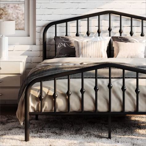 Queen Size Metal Bed Frame, Full Metal Bed Frame, Rustic Bed Frame, Metal Platform Bed Frame, Curved Headboard, Woman Bedroom, Bedroom Black, Metal Platform Bed, Metal Bed