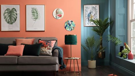 Boo Ideas, Flat Renovation, Tropical Living Room, Kitchen Colours, Autumn Interior, Tropical Living, Room Theme, Bedroom Orange, Decorative Ideas